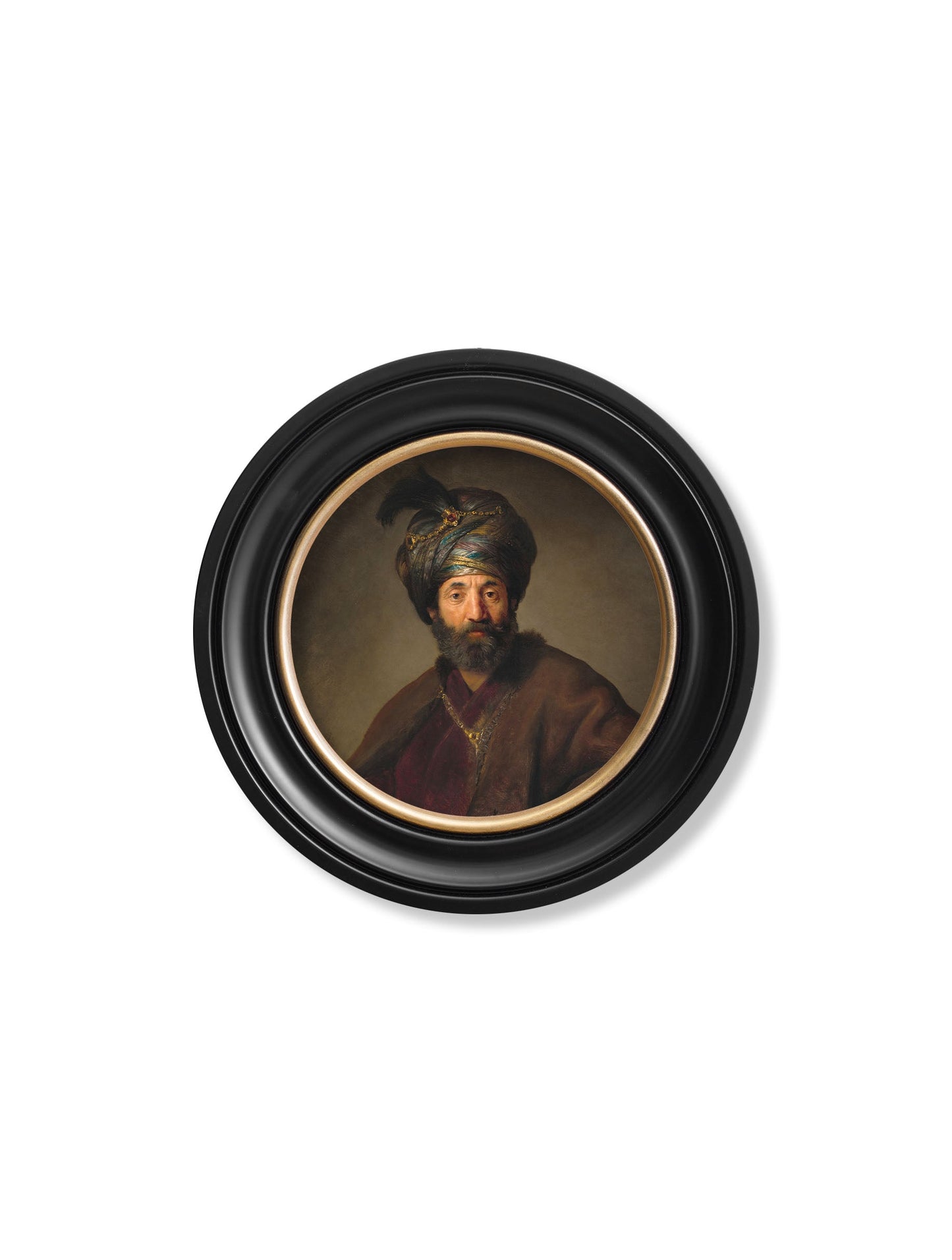 c.17th Century Rembrandt's Oriental Gentlemen – Round Frame styled view – Leya Buster Interiors