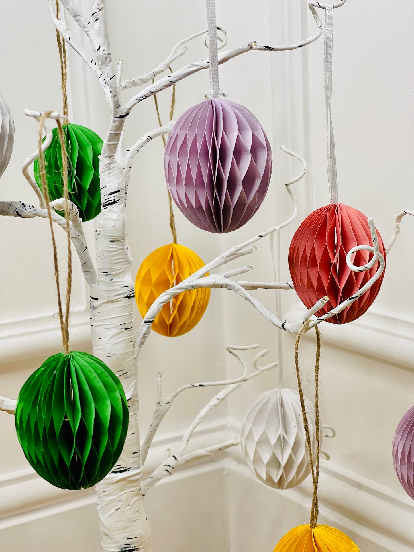 White Hanging Paper Easter Eggs - Set Of 4