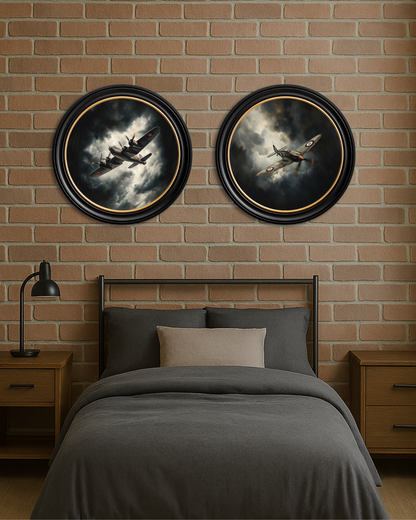 Fighter Jets Oxford Round Frame – framed wall art at Leya Buster Interiors