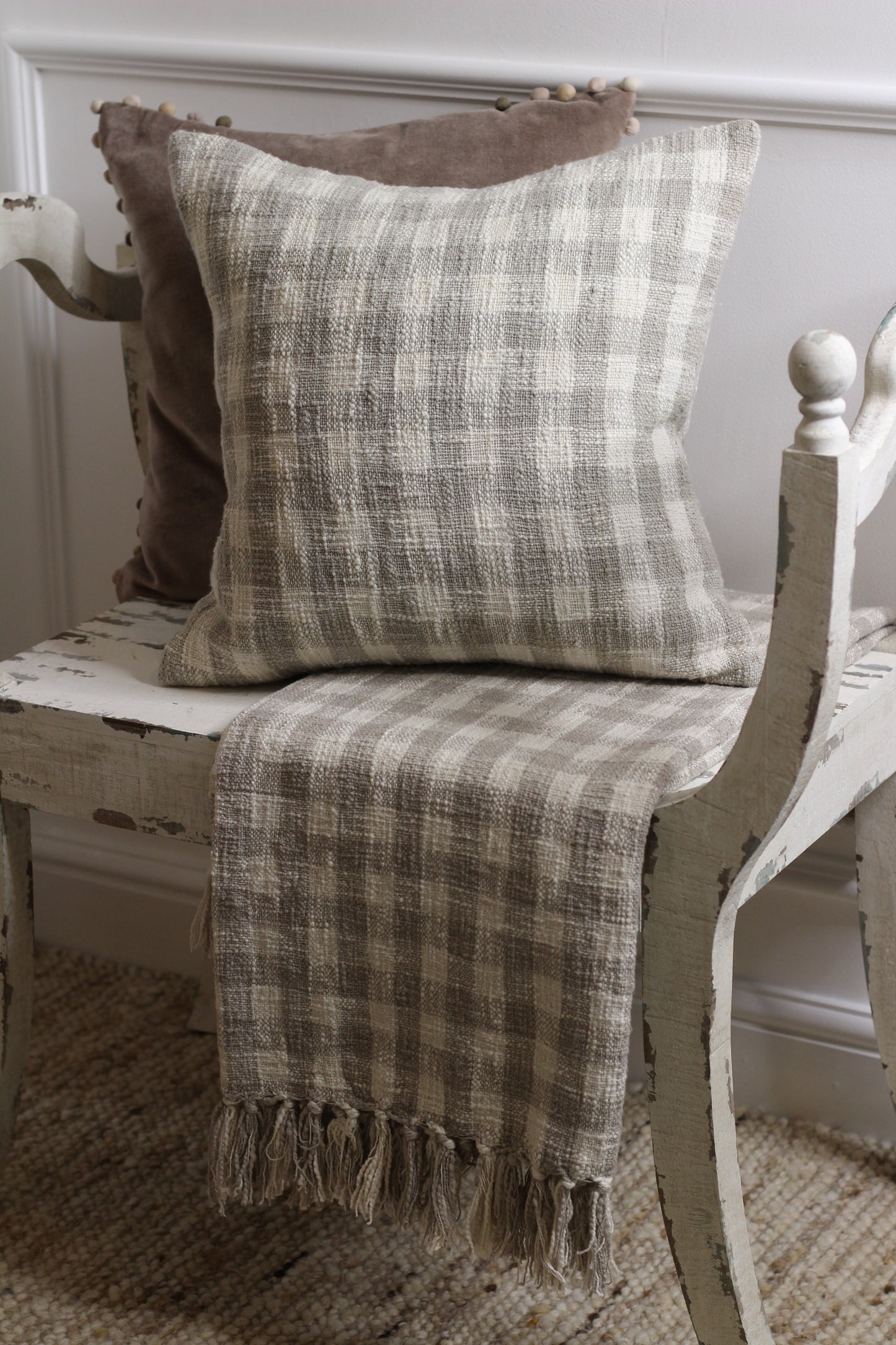 Gingham Cushion Natural