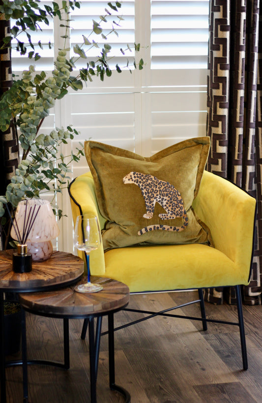 Luxe Leopard Embellished Cushion - Olive
