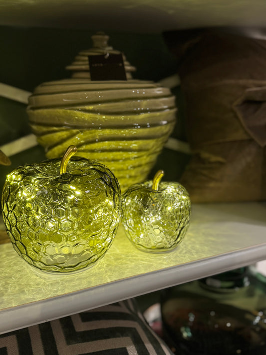LED Green Decorative Glass Apple - Small