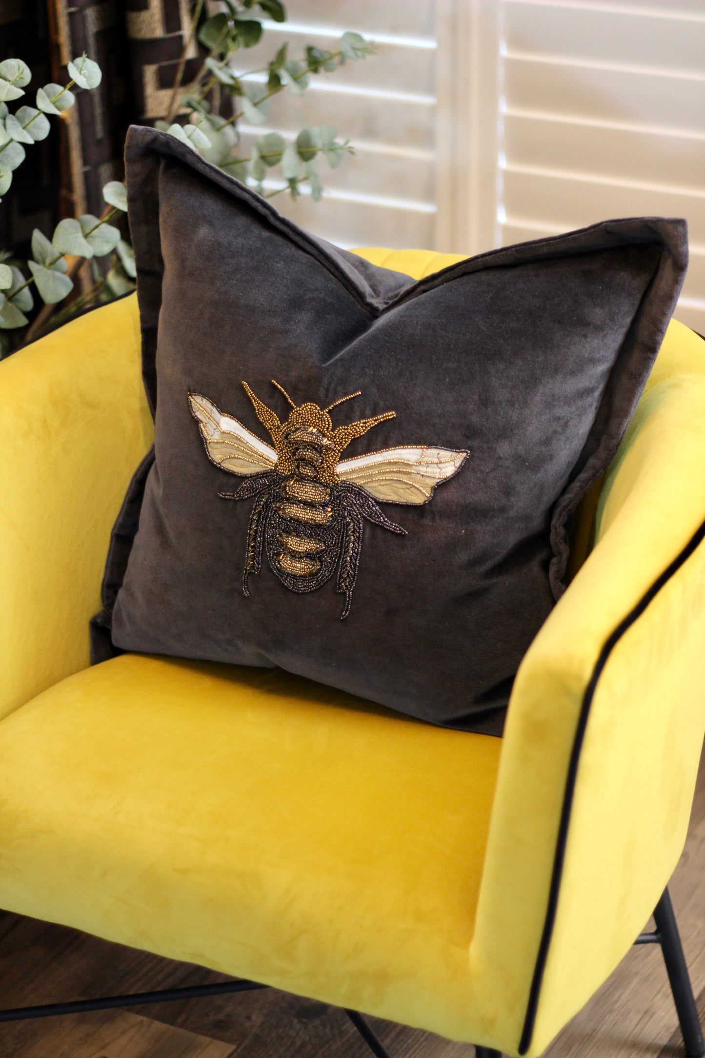 Luxe Bee Embellished Cushion - Black