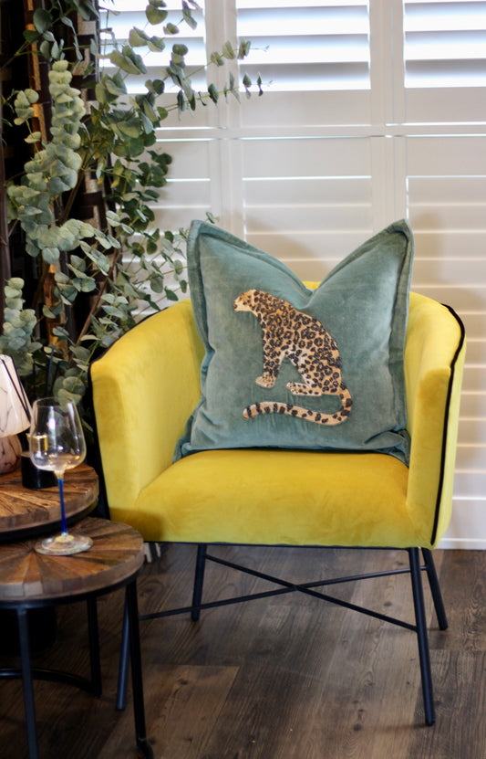 Luxe Leopard Embellished Cushion - Aqua