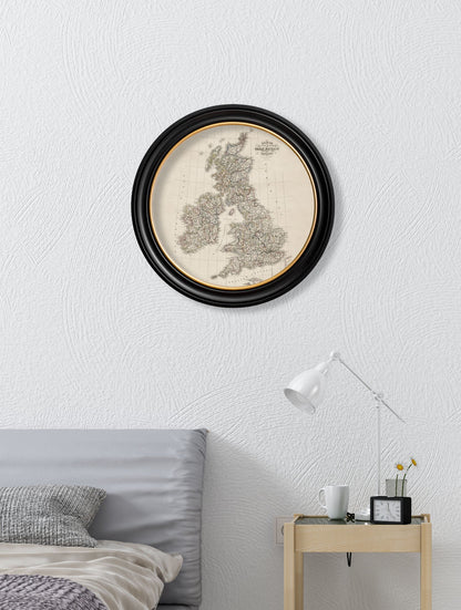 c.1838 Map of Great Britain – Round Frame – framed wall art at Leya Buster Interiors