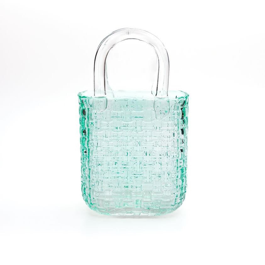 Glass Handbag Vase - Green