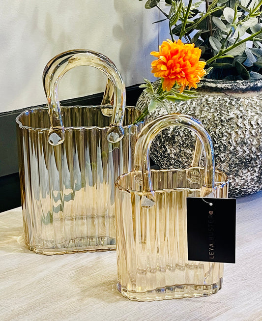 Glass Handbag Vase - Amber