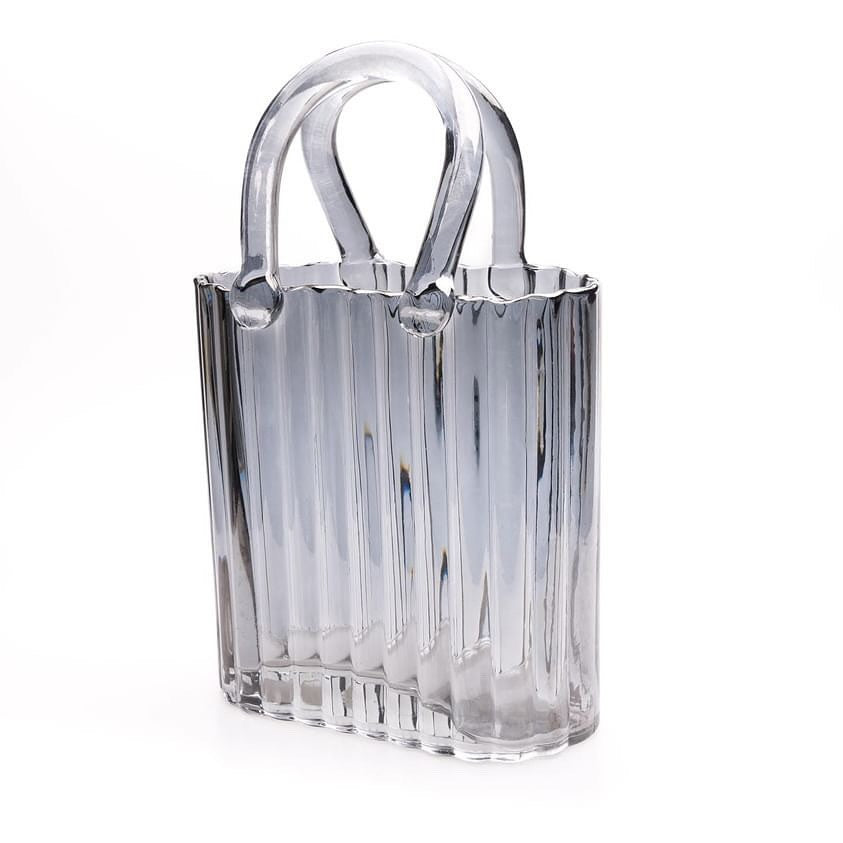 Glass Handbag Vase - Smoked Grey
