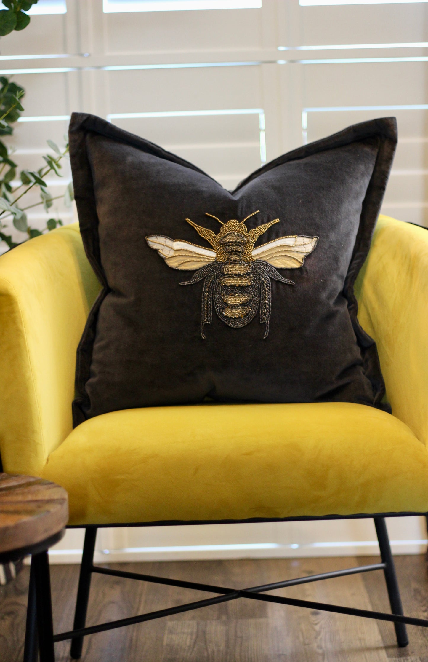 Luxe Bee Embellished Cushion - Black