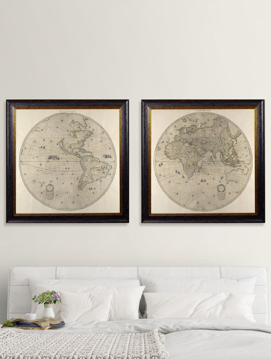 c.1660 Map of the World in Two Hemispheres – framed wall art at Leya Buster Interiors