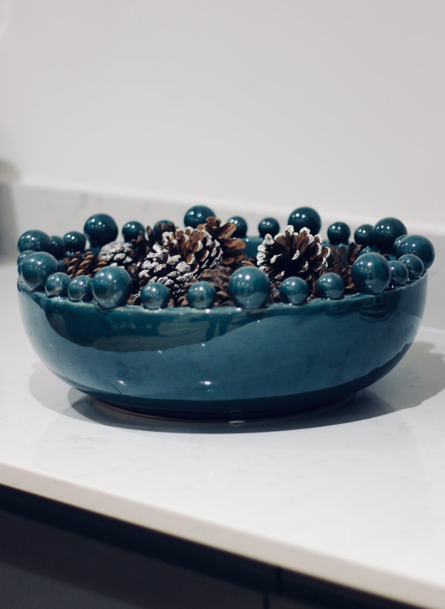 Teal Bowl With Bobbled Edge