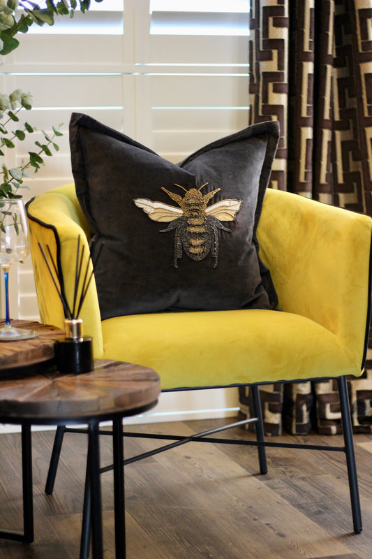 Luxe Bee Embellished Cushion - Black