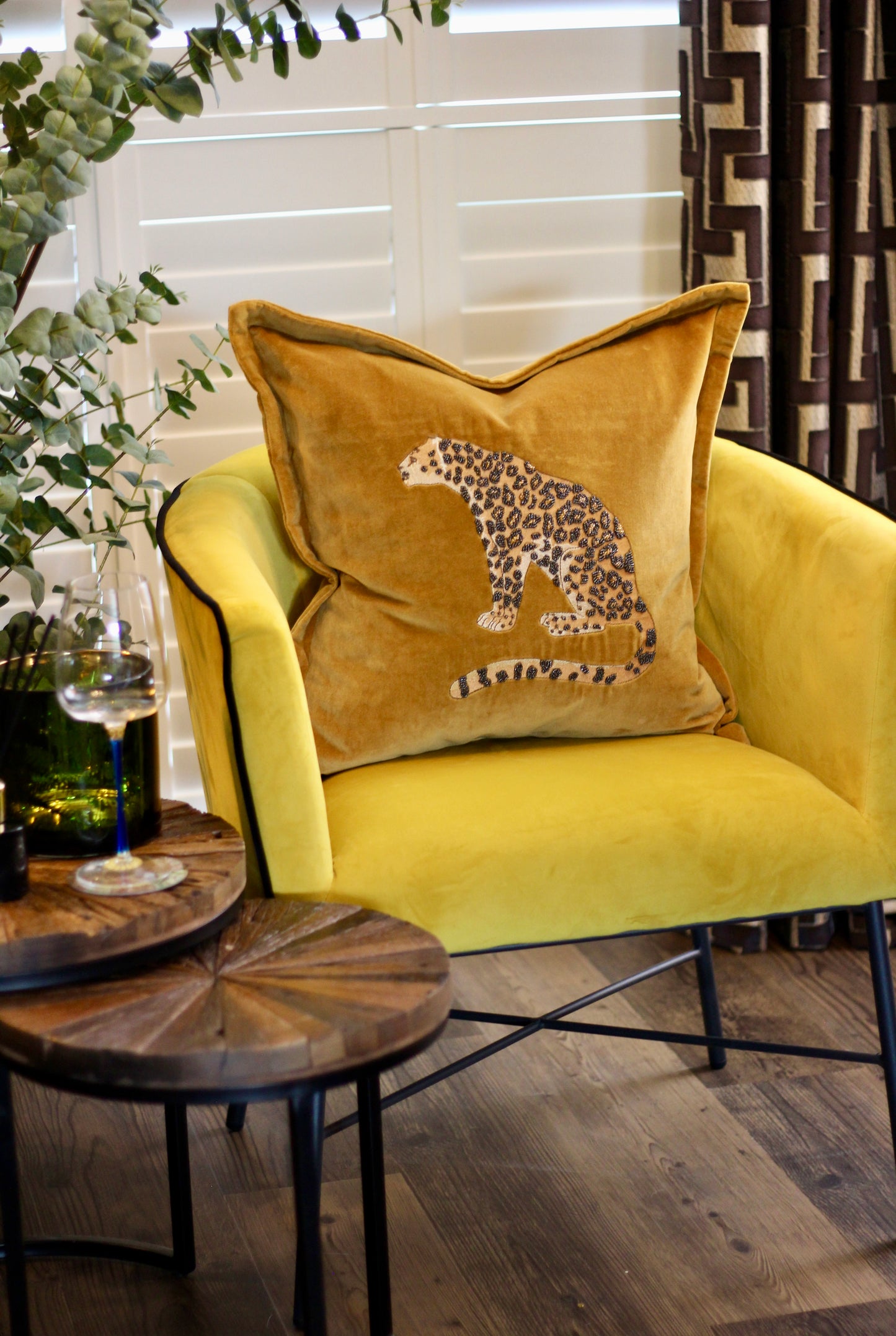 Luxe Leopard Embellished Cushion - Mustard