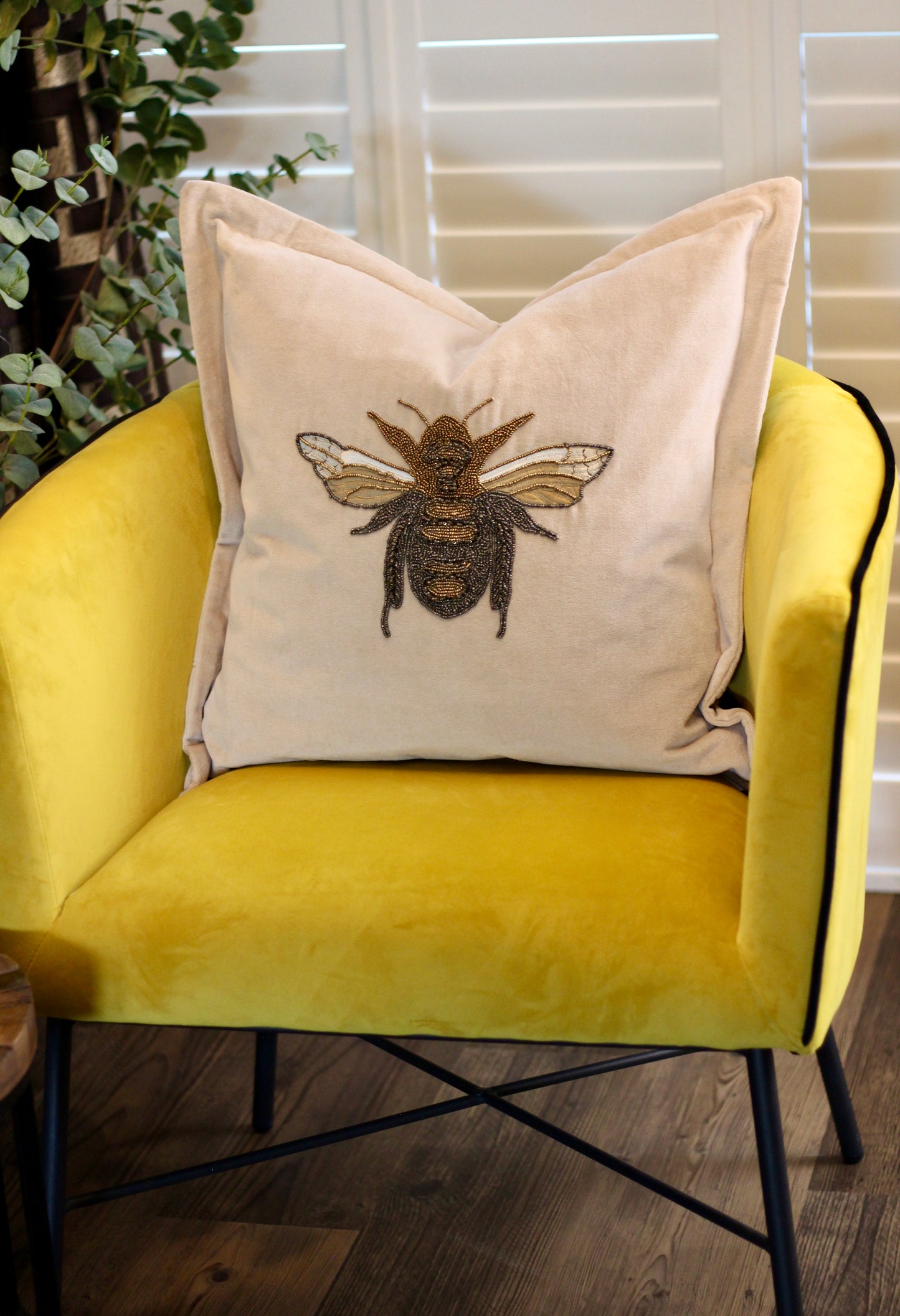 Luxe Bee Embellished Cushion - Quartz