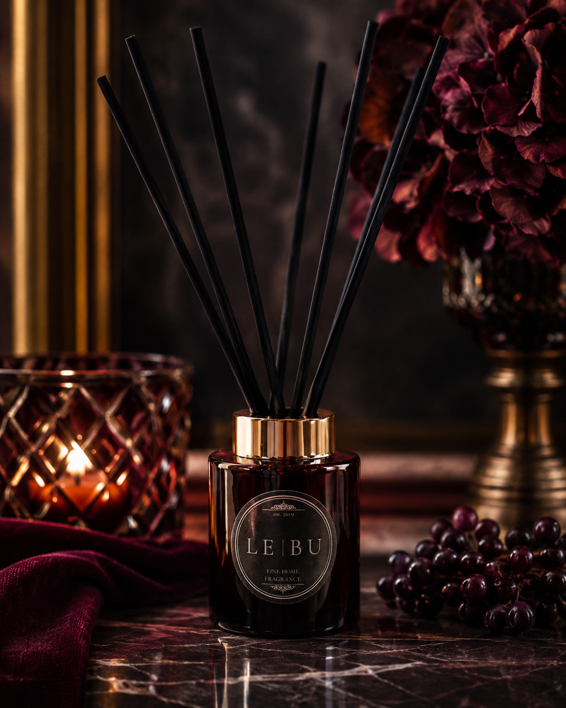 LE BU 100ml reed diffuser lifestyle image for elegant home fragrance and layered interiors