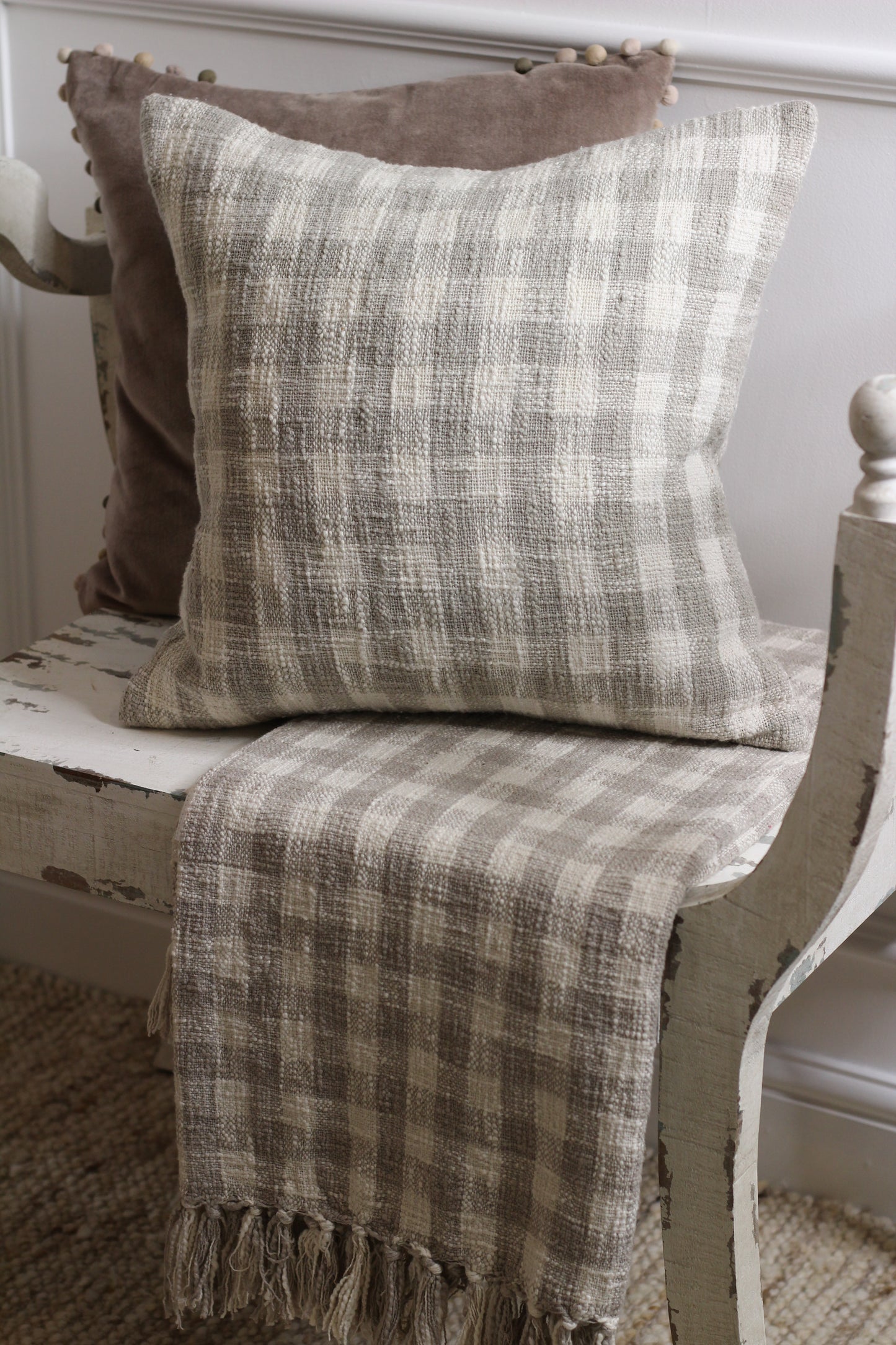 Gingham Cushion Natural