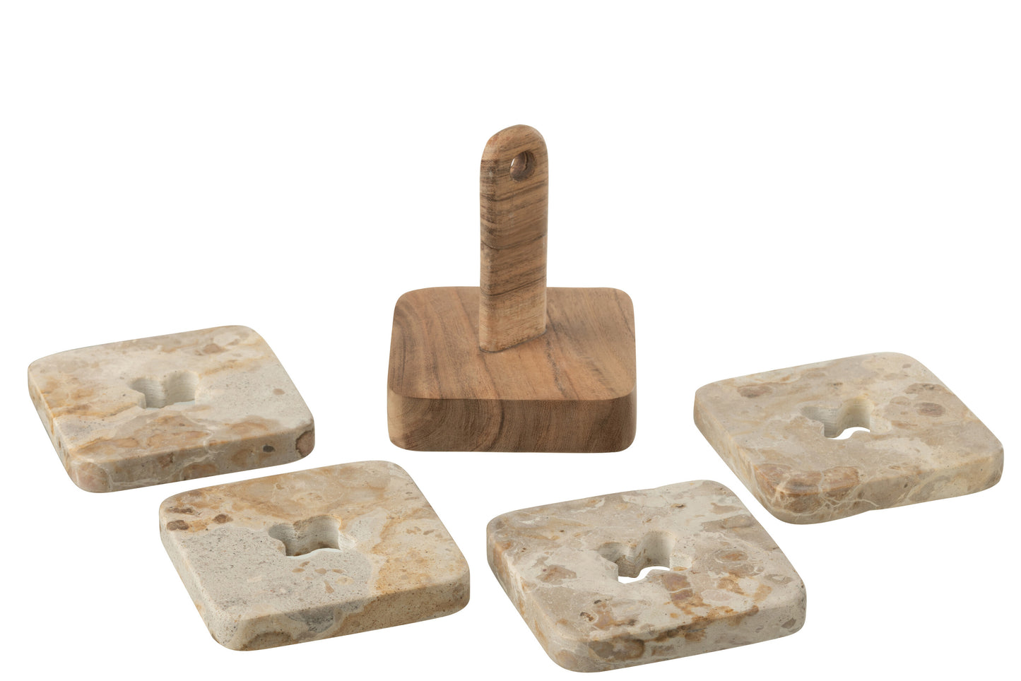 Marble Coasters On Wooden Stand Set Of 4