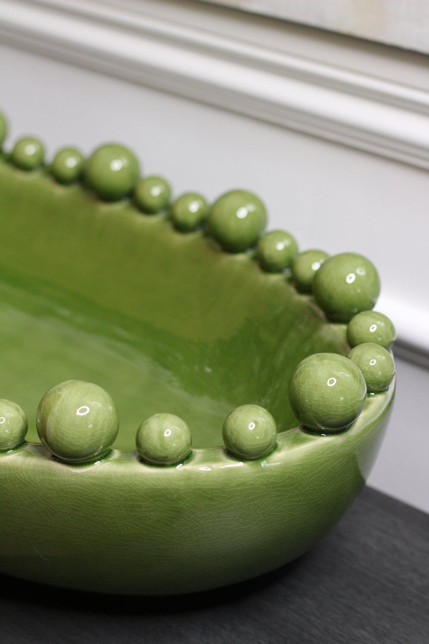 Green Oval Bowl With Bobbled Edge