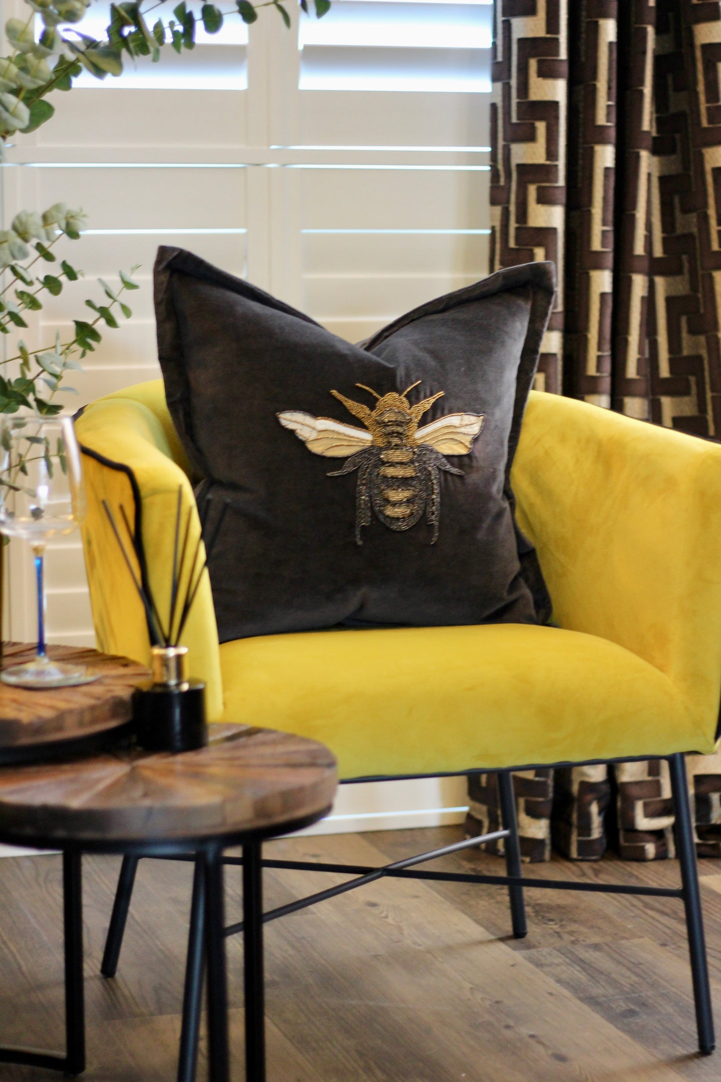 Luxe Bee Embellished Cushion - Black