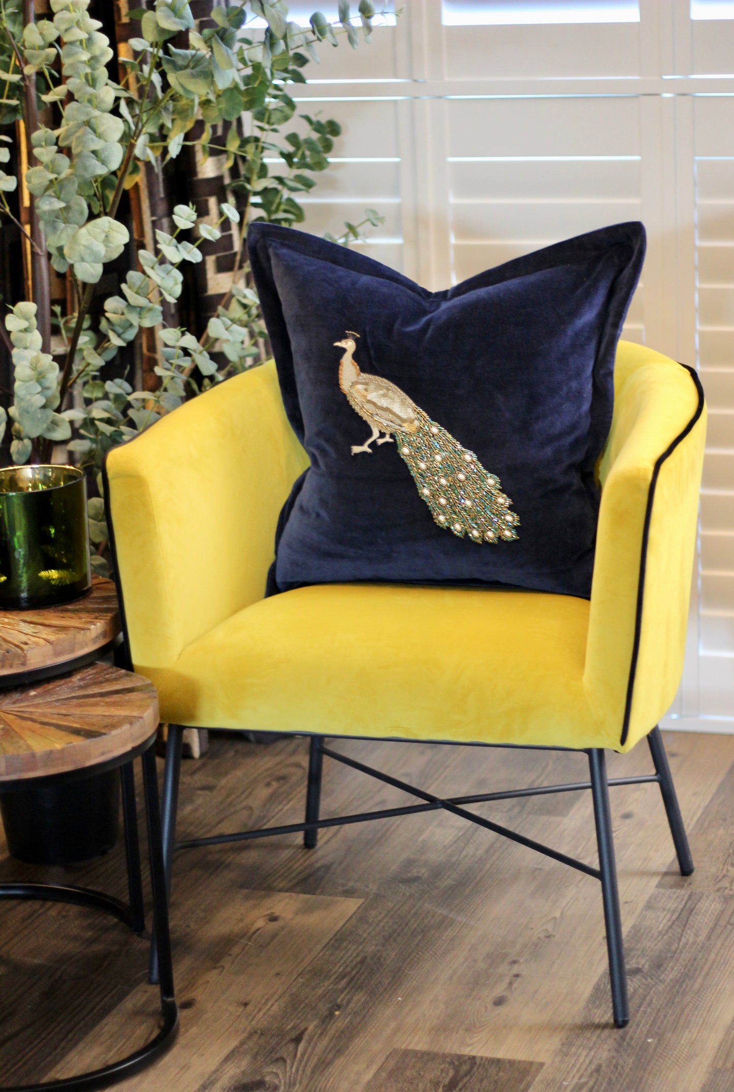 Luxe Peacock Embellished Cushion - Midnight