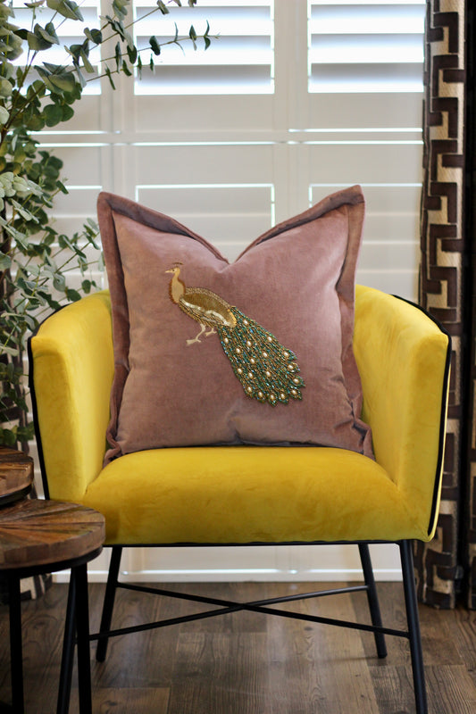 Luxe Peacock Embellished Cushion - Lavender