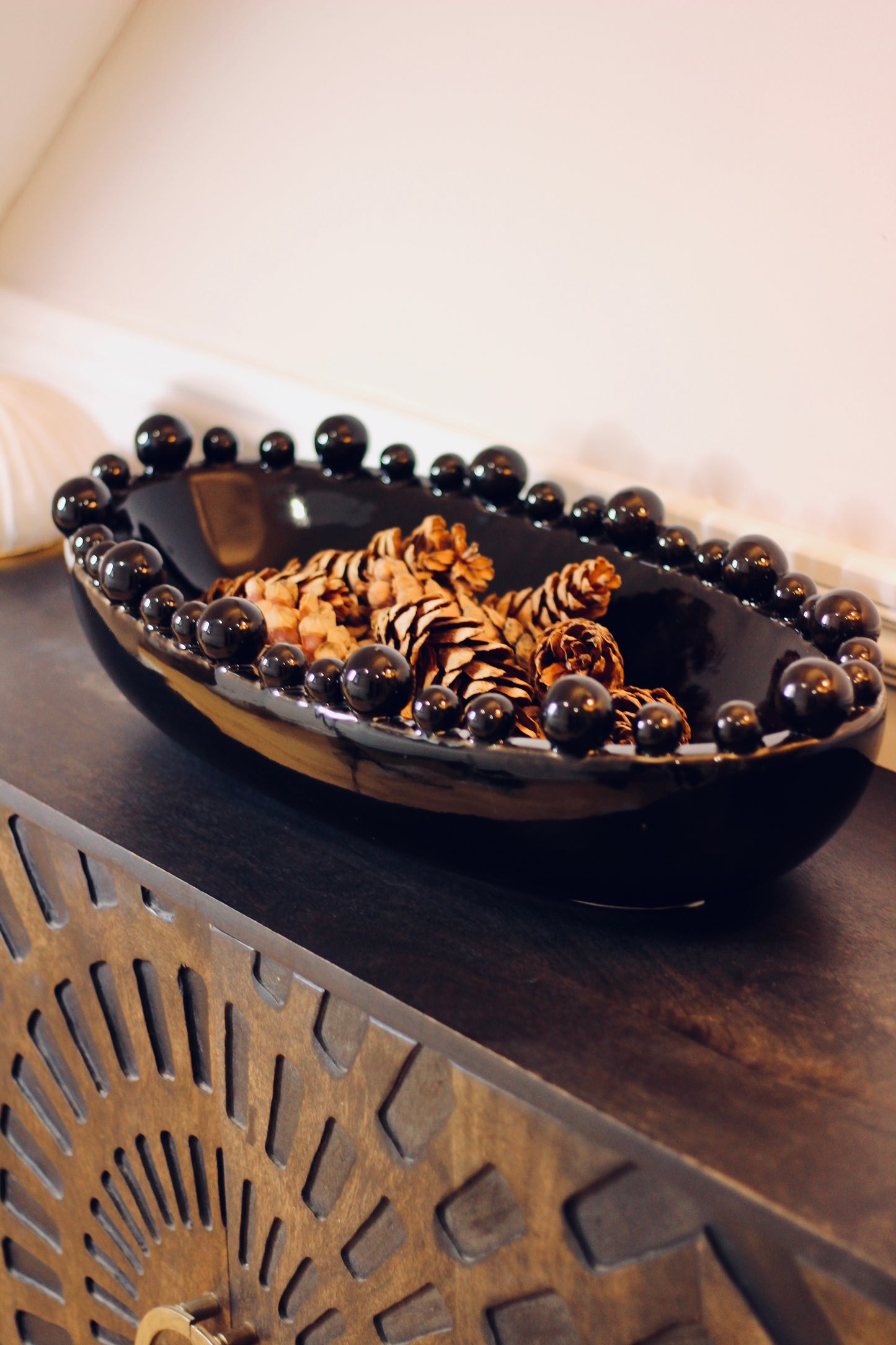 Black Oval Bowl With Bobbled Edge