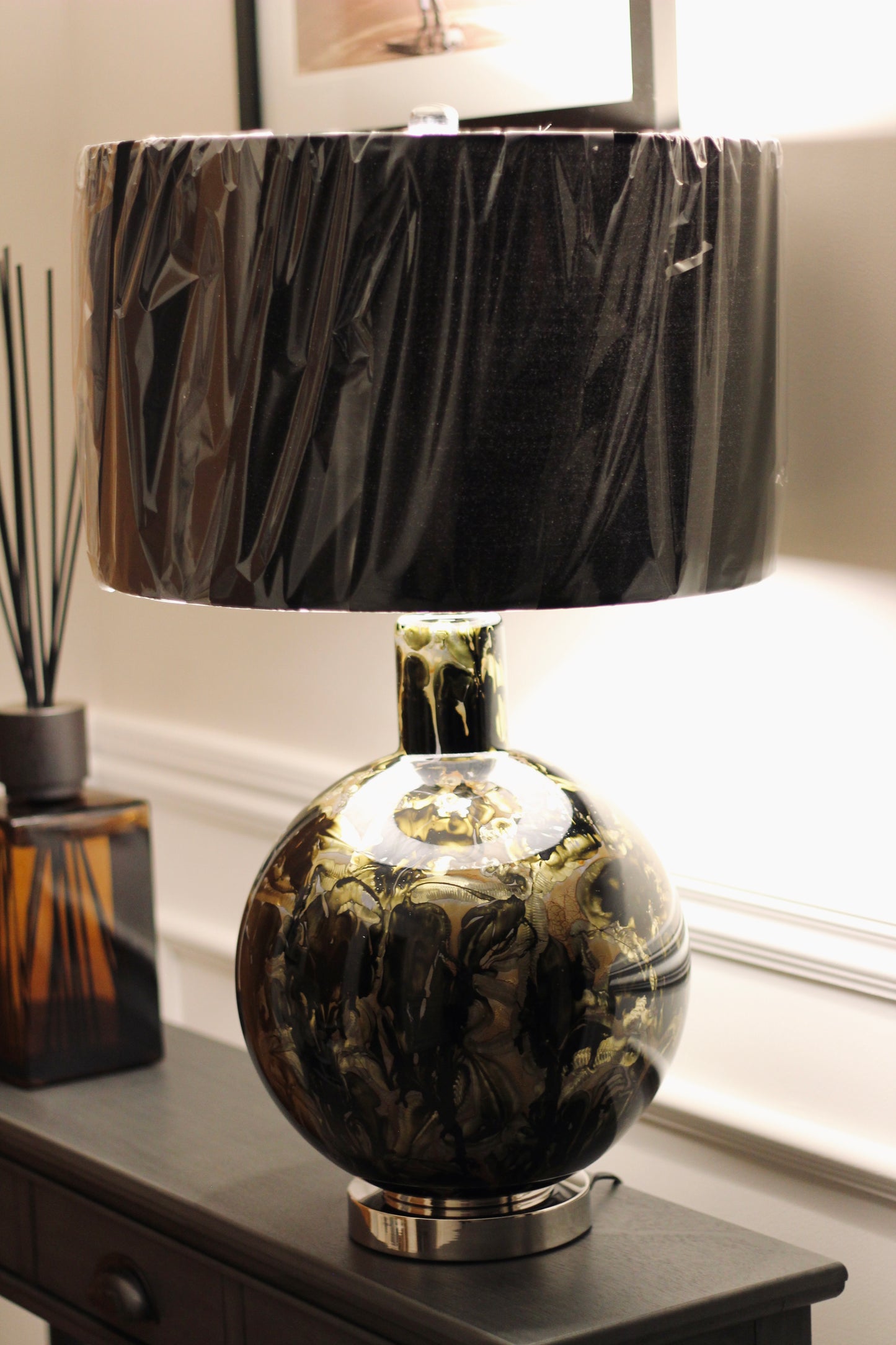 Black & Gold Marble Style Table Lamp