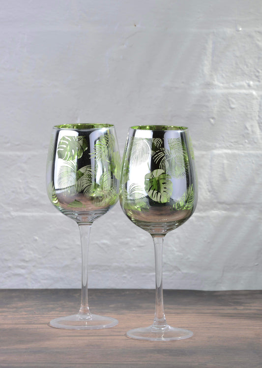 Green Palm Tropical Wine Glass