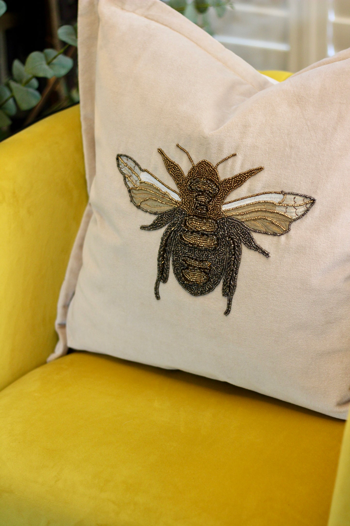 Luxe Bee Embellished Cushion - Quartz