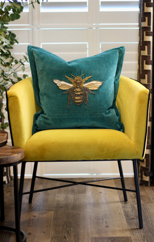 Luxe Bee Embellished Cushion - Teal