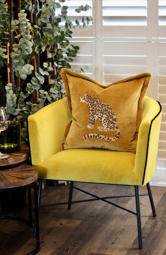 Luxe Leopard Embellished Cushion - Mustard