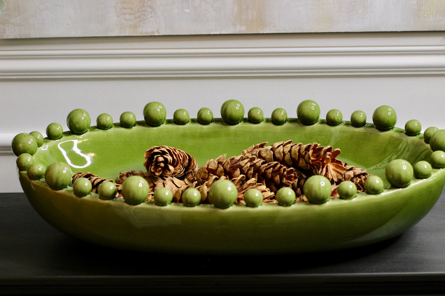 Green Oval Bowl With Bobbled Edge