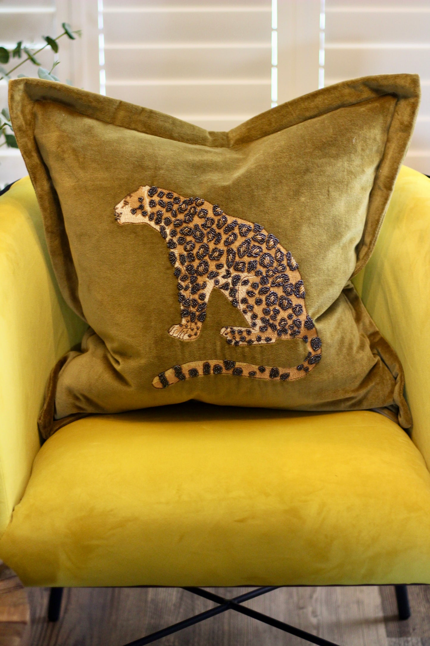 Luxe Leopard Embellished Cushion - Olive