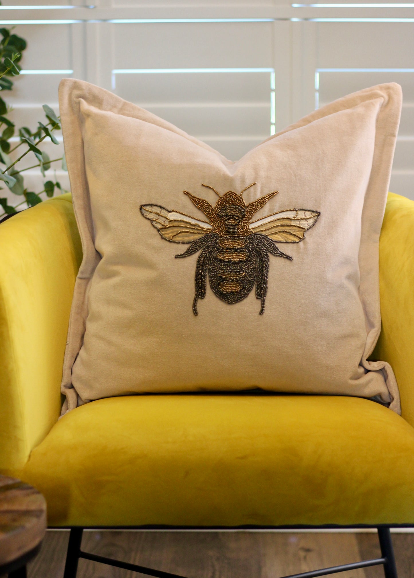 Luxe Bee Embellished Cushion - Quartz