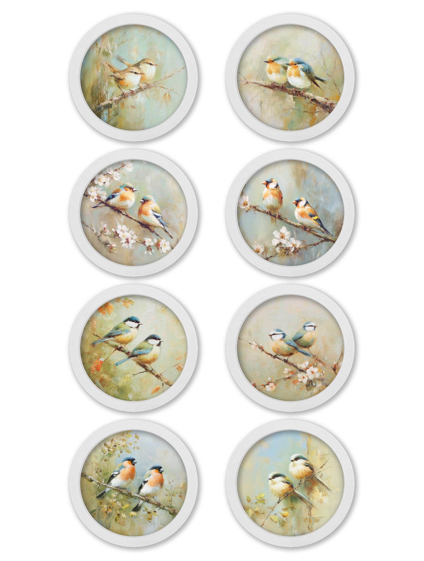 Garden Birds – 30cm White Round Box Frame detail – Leya Buster Interiors