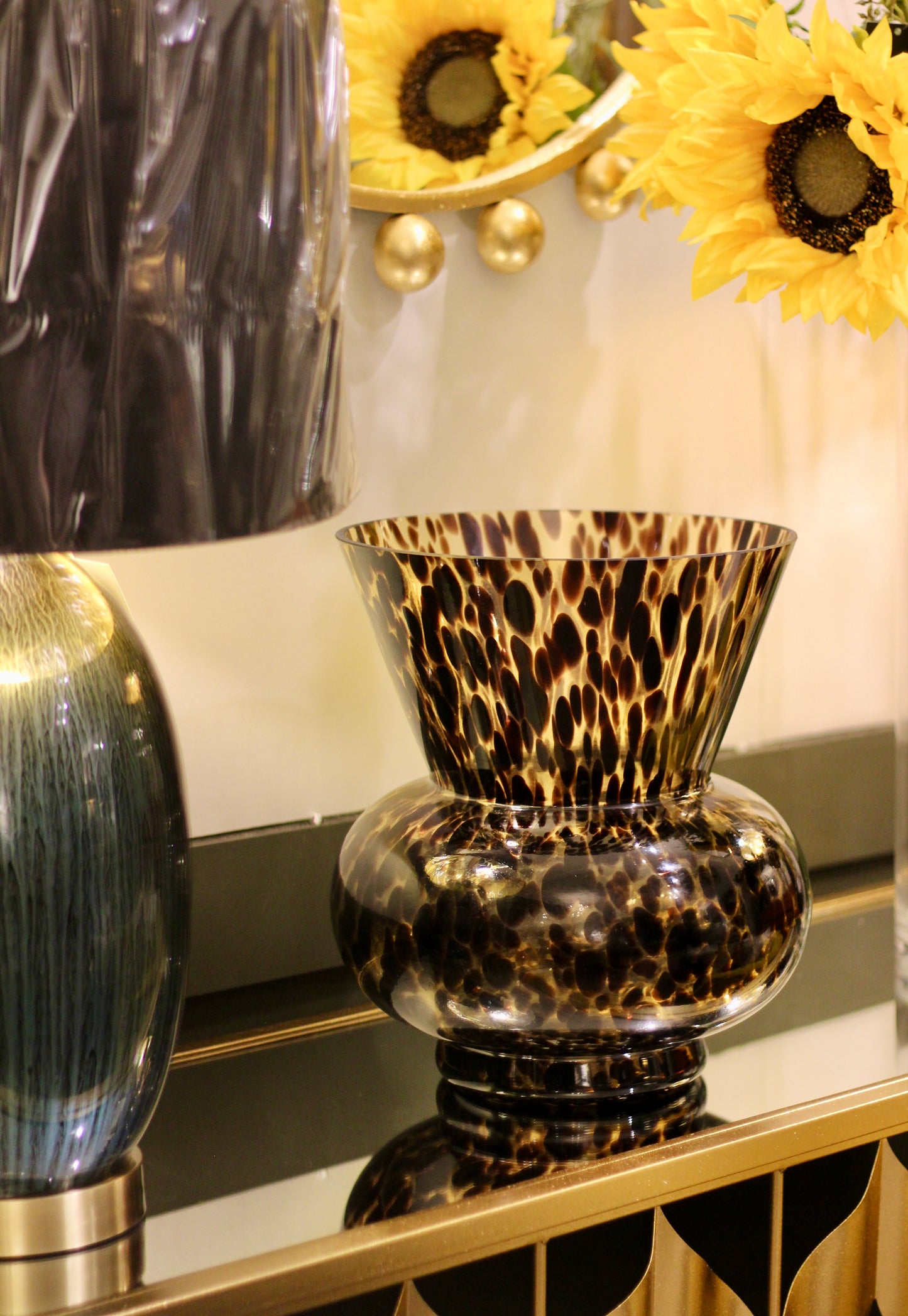 Large Tortoise Amber Glass Vase