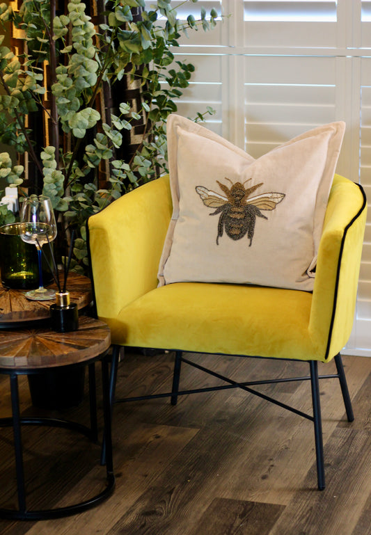 Luxe Bee Embellished Cushion - Quartz