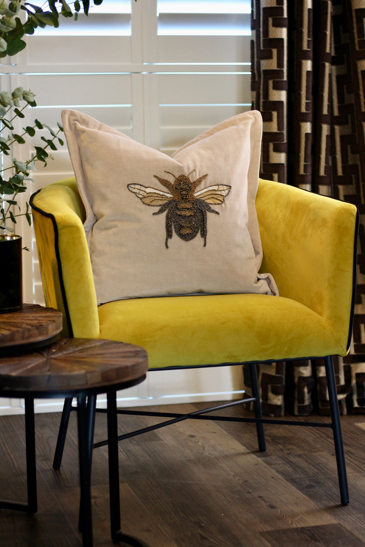 Luxe Bee Embellished Cushion - Quartz