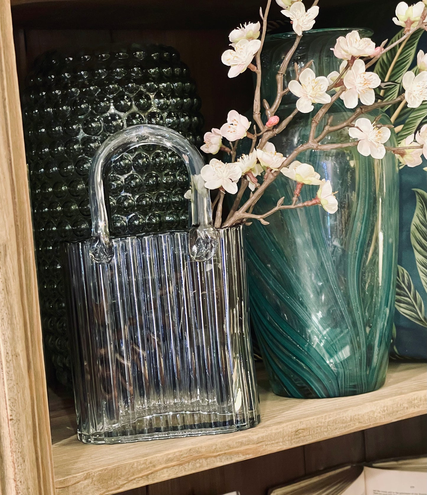 Glass Handbag Vase - Smoked Grey