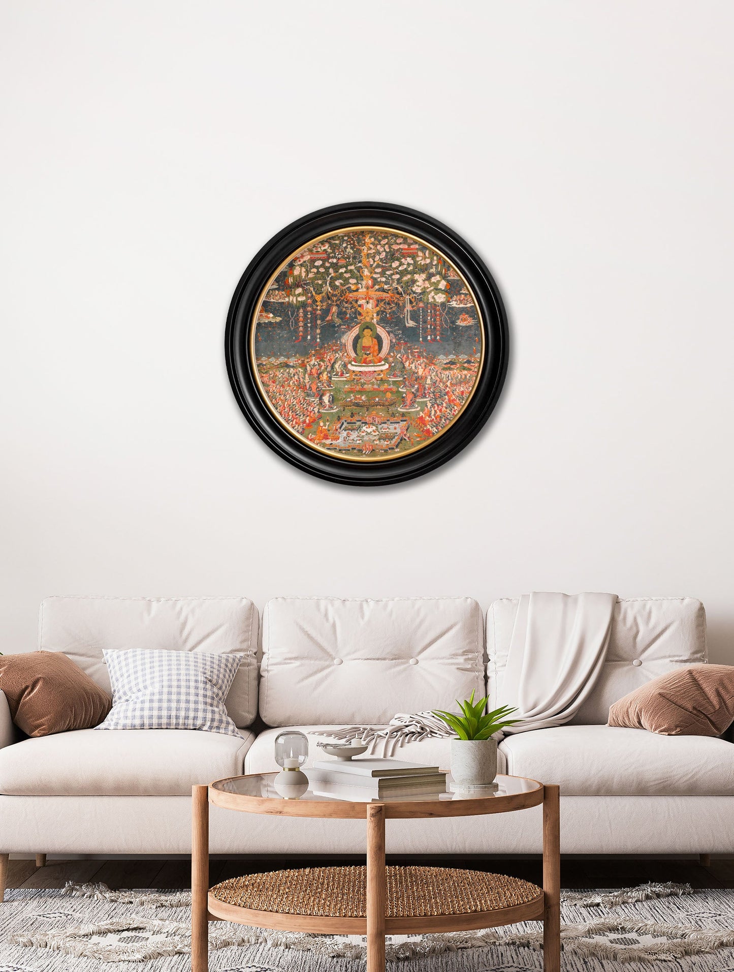 c.1700 Buddha of the Western Pure Land – Round – framed wall art at Leya Buster Interiors