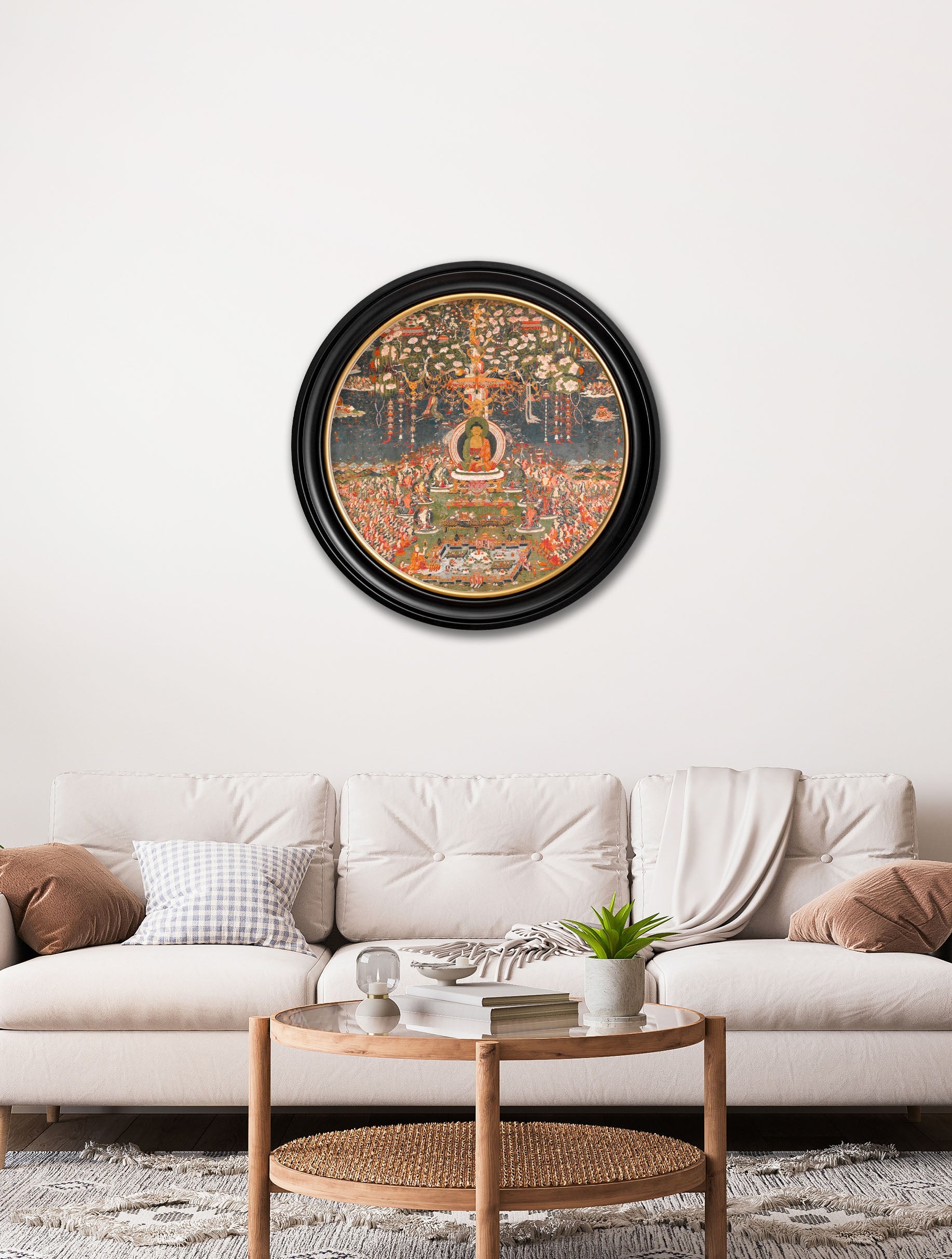 c.1700 Buddha of the Western Pure Land – Round – framed wall art at Leya Buster Interiors