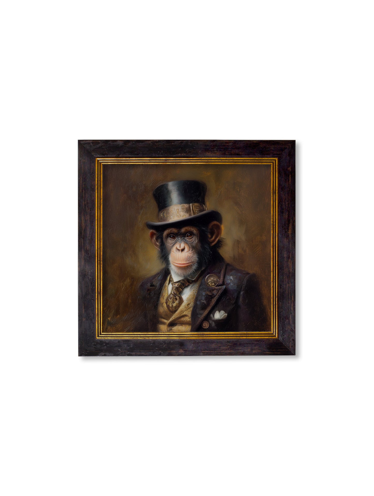 Sir Bananington – Gentleman Chimpanzee Oxford Square Frame styled view – Leya Buster Interiors