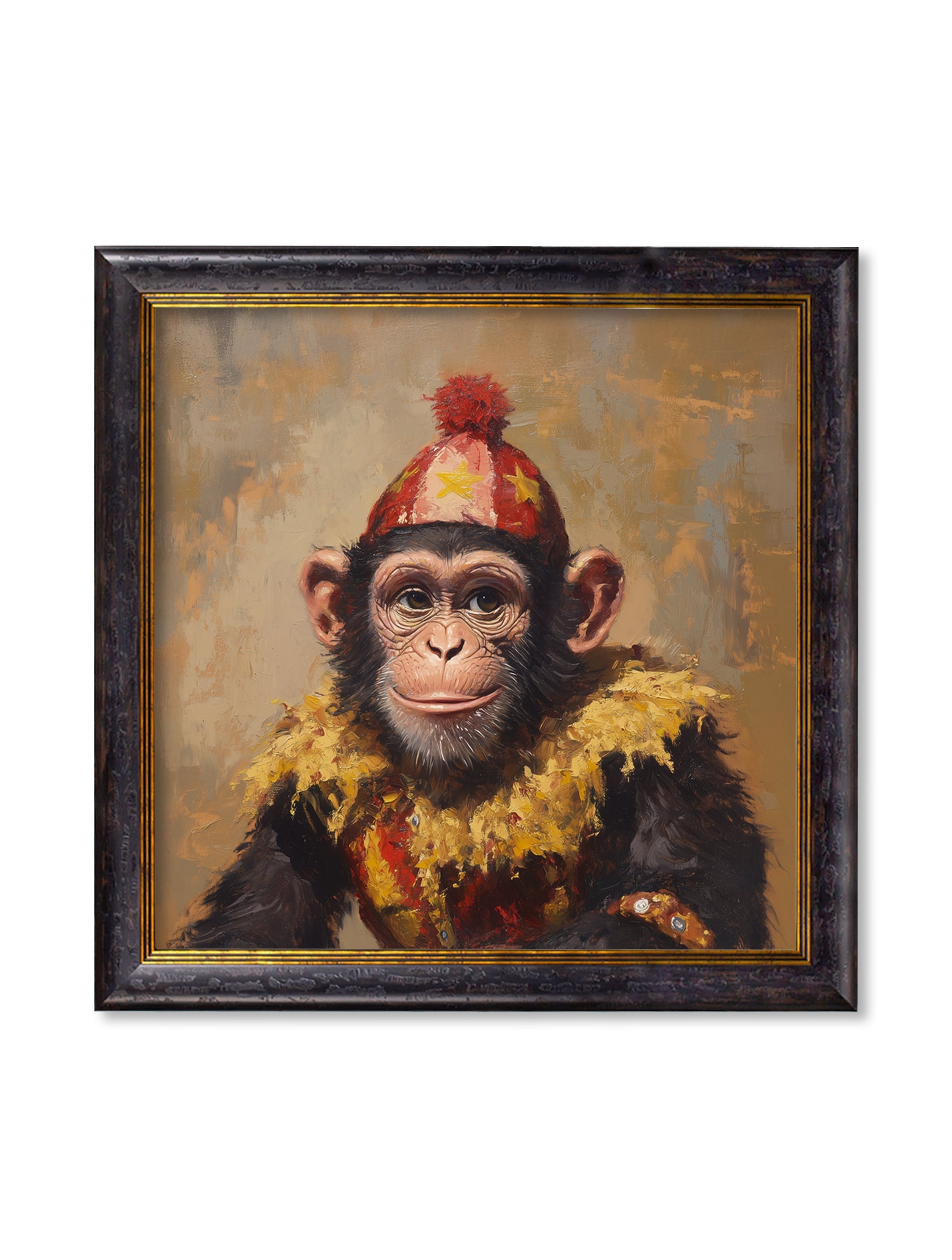 Chimpy the Daring – Circus Chimpanzee Oxford Square Frame detail – Leya Buster Interiors