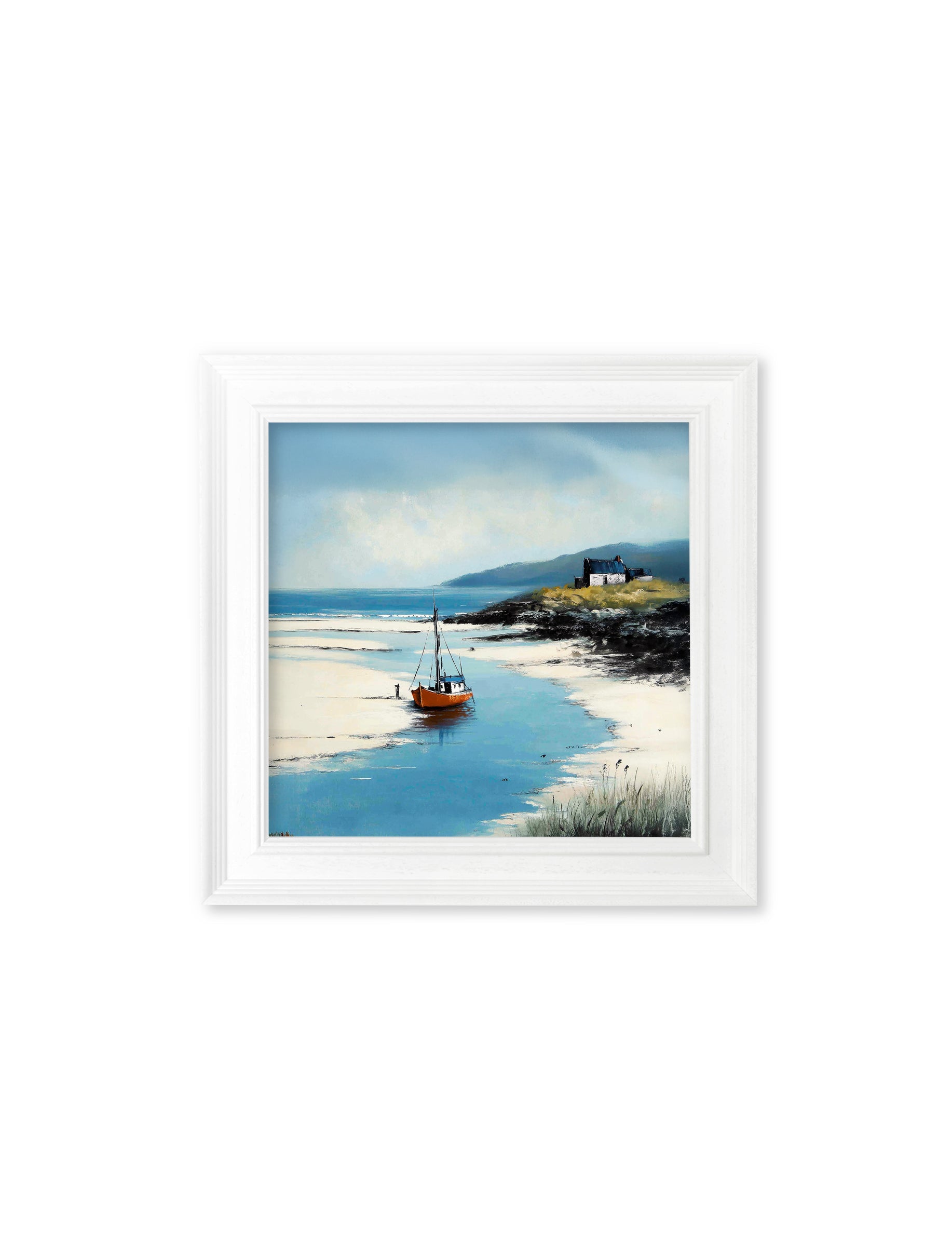 The Coastal Boat – White Hurstwood Square Frame styled view – Leya Buster Interiors