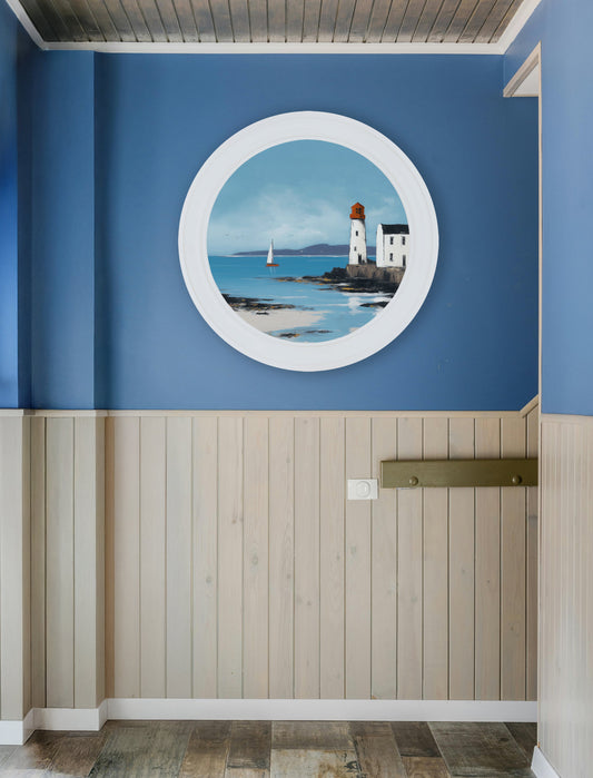 The Coastal Lighthouse - Oxford White Round Frame