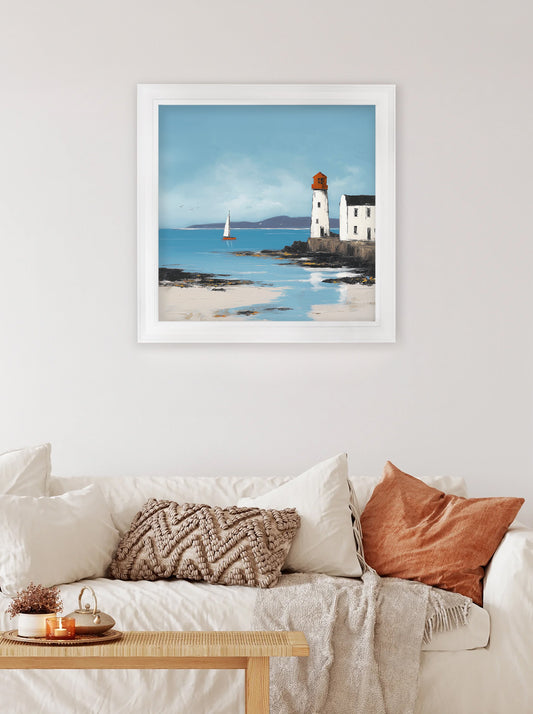 The Coastal Lighthouse - White Hurstwood Square Frame