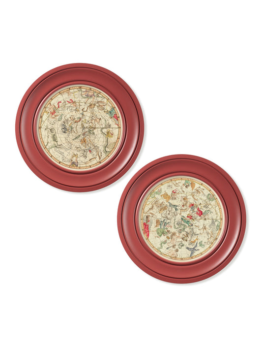 c.1820 Map of Constellations - Round Frame Red