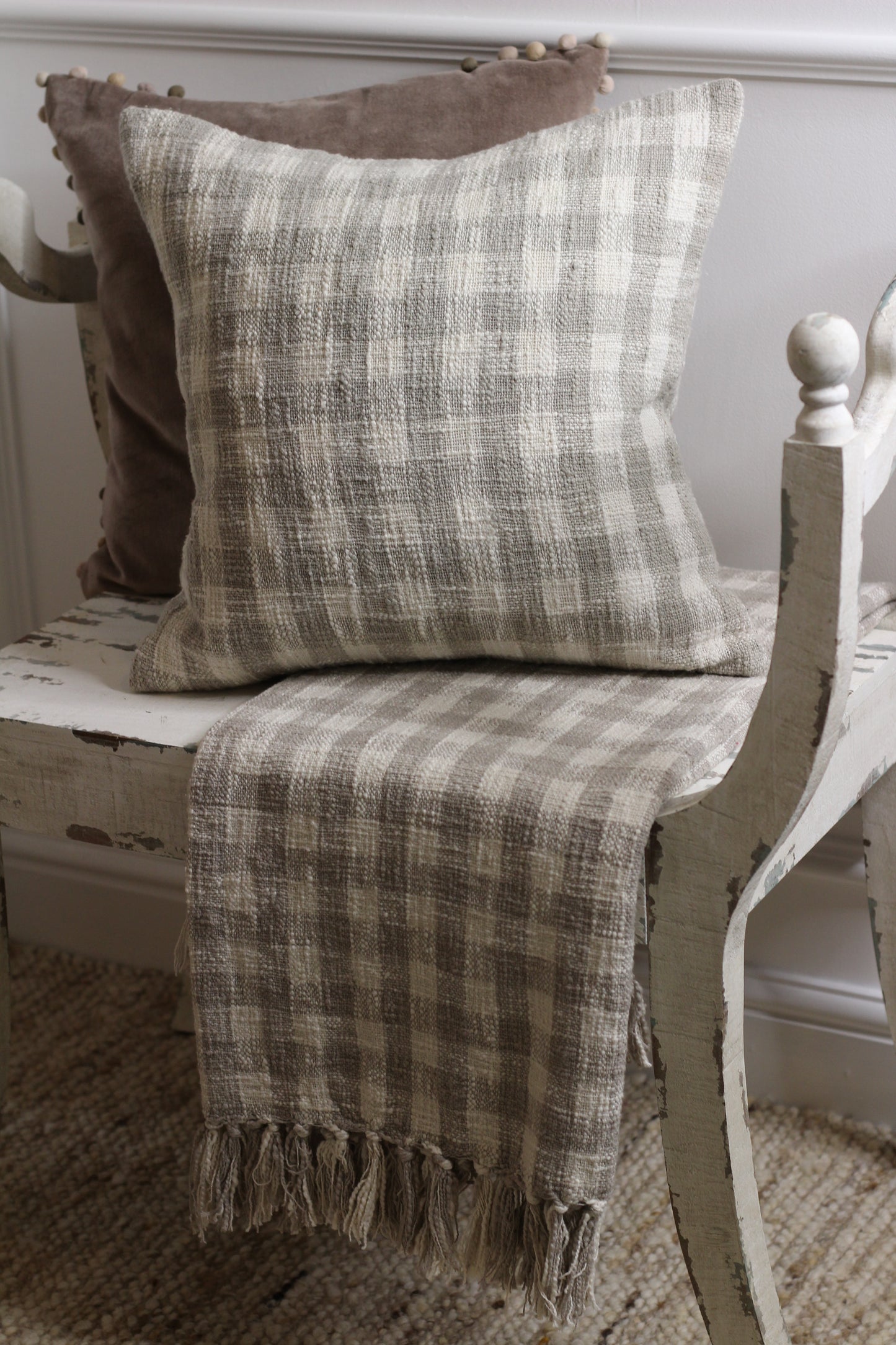 Gingham Cushion Natural