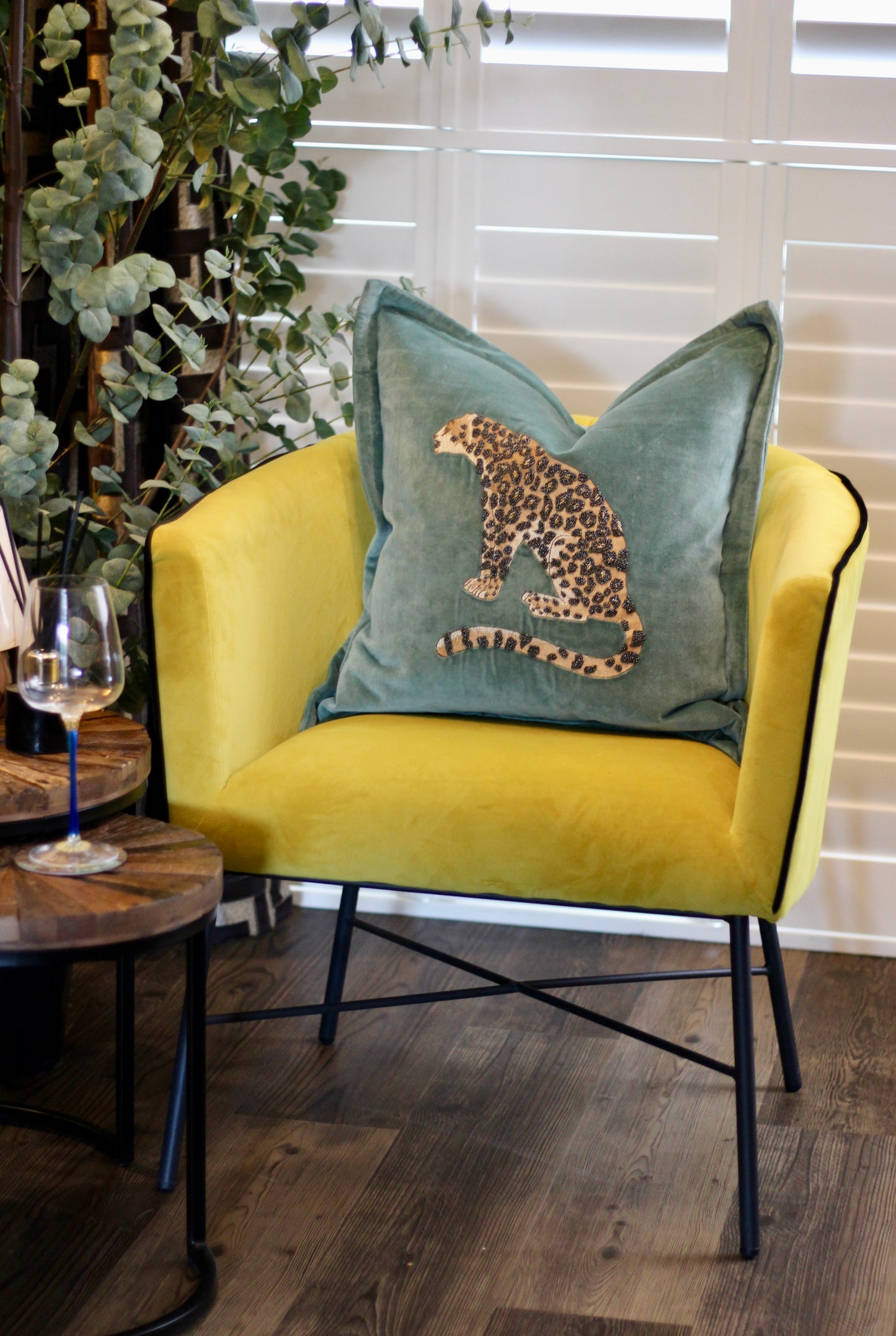 Luxe Leopard Embellished Cushion - Aqua