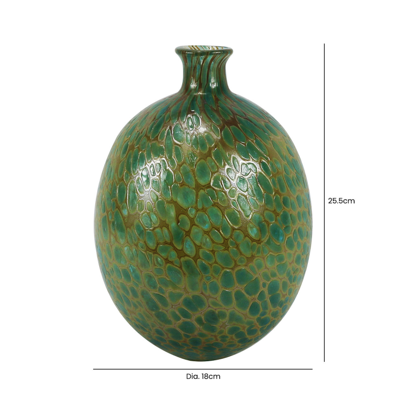 Green & Gold Abstract Glass Vase